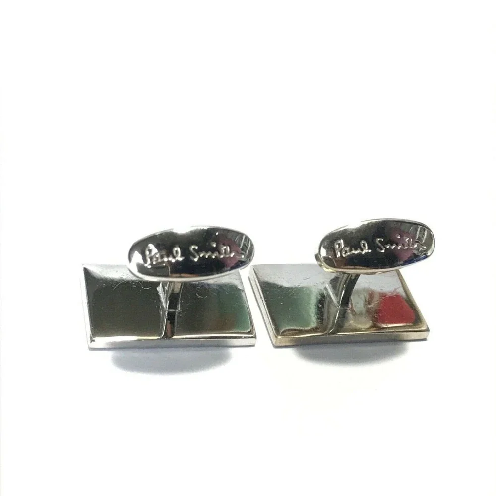 Paul Smith Blue Silver Tone Rectangular P Design Cufflinks Designer Cuff Links